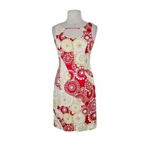 David Meister Red & White Mod Geometric Spiral Print Dress